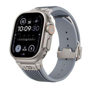 Imagem de ANZOAT Pulseira de borracha para Apple Watch Ultra 2 49 mm, 46 mm, 45 mm, 44 mm, série 10, 9, 8, 7, 6, 5, 4, 3, 2, 1 SE, com conector de metal (F,42/44/45 mm)
