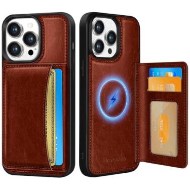 Imagem de Uppuppy Capa para iPhone 13 Pro com carteira – Compatível com MagSafe Women Girls Cute Aesthetic Unique Design Suporte de cartão de crédito de couro para Apple 13 Pro, marrom