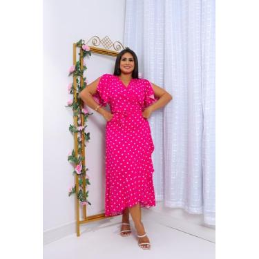 Imagem de Vestido longo envelope estampa bolinhas viscolinho manga curto - SP ST