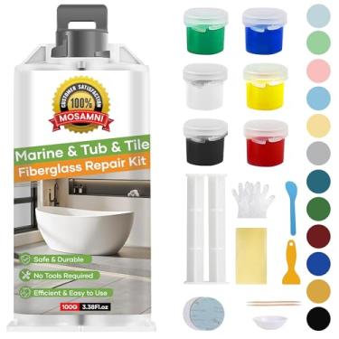 Imagem de MOSAMNI Kit de reparo de porcelana (combinação de cores), kit de reparo de banheira para fibra de vidro, esmalte, acrílico, porcelana, patch, conserta lascas, rachaduras, furos, arranhões em banheiras