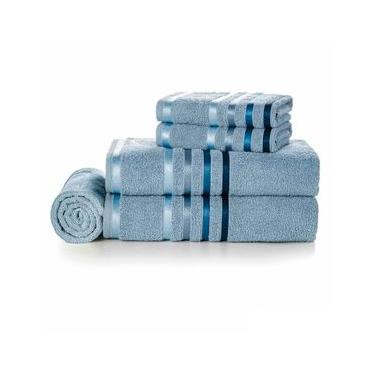 Imagem de Jogo de Toalhas de Banho Gigante com 05 Peças Fio Penteado Lumina Allure e Azul - Karsten