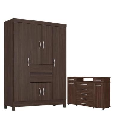 Imagem de Guarda Roupa Casal Ecom 2 com Cômoda London Café - Demóbile - Demobile