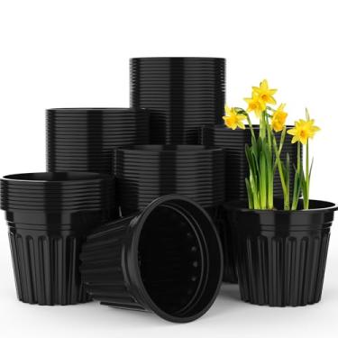 Imagem de 100 peças, vasos de berçário de 3 galões, vasos de sementes, vasos de plântulas de plástico, vasos de flores com orifícios de drenagem, recipiente flexível para plantas de jardim, gramado, quintal,