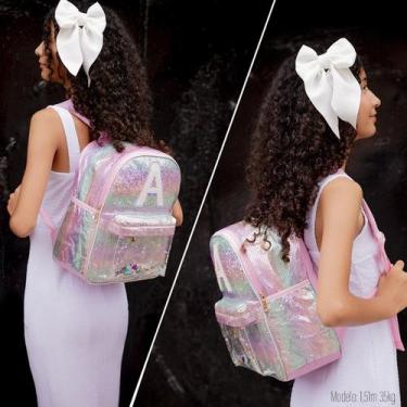 Imagem de Mochila Costas Escolar Creche Infantil Juvenil Menina Brilhante Rosa L