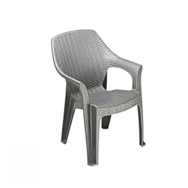 Imagem de Cadeira De Plástico Com Braço Rattan Jardim Poltrona Branca Preta Bege Cinza Marrom (Cinza,1 Unidade)