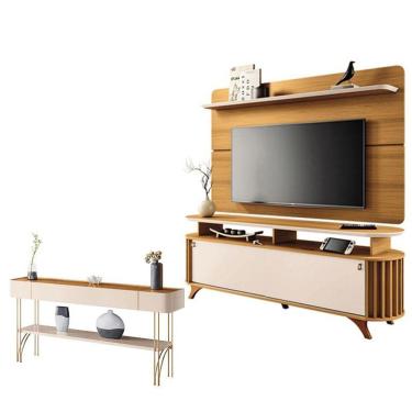 Imagem de Rack Bancada Alba Com Painel Curv Com Aparador Vivant Cinamomo Off White - Hb Móveis