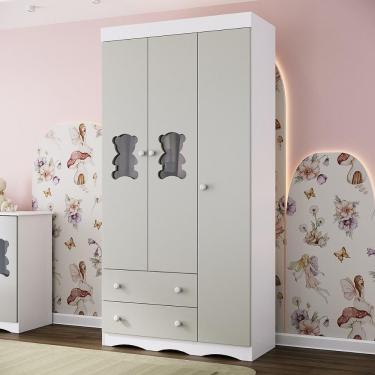 Imagem de Guarda-roupa Infantil 92cm Com Vidro 3 Portas E 2 Gavetas Doçura Multimóveis Mp4492 Branco/off White Branco/off White