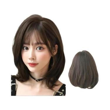 Imagem de Peruca Bob Curta Lisa Chocolate Para Mulheres, Cabelo Sintético Castan