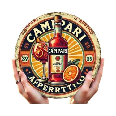 Imagem de Placa De Metal Vintage Campari Italiana 7.8x7.8" Redonda Em Alumínio, 