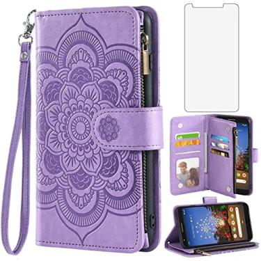 Imagem de Asuwish Capa carteira compatível com Google Pixel 3a XL e protetor de tela de vidro temperado flor couro flip porta-cartão suporte capa de celular para Pixel3aXL Pixle 3aXL A3 Pixel3a LX feminino roxo