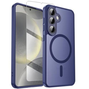 Imagem de TSEHHOL Capa para Samsung Galaxy S25 com protetores de tela e capa completa para câmera, capa magnética para Galaxy S25 à prova de choque fosca translúcida capa azul