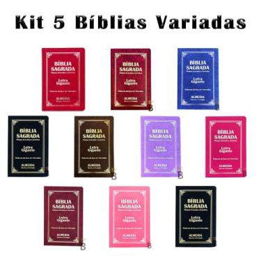 Imagem de Kit 5 Biblias Sagrada Letra Gigante Luxo Popular Variadas - Com Harpa 