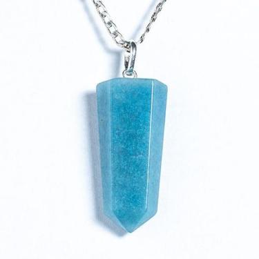 Imagem de Colar Pontinha Pedra Trolita Azul Natural Pino Prata 950 - CristaisdeC