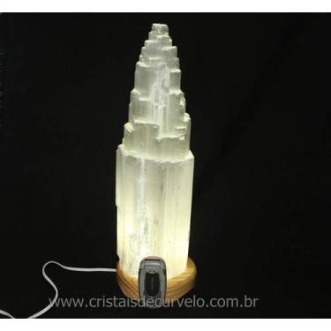 Imagem de Luminária Torre de Selenita Branca Entalhada na Pedra LS5784 - Cristai