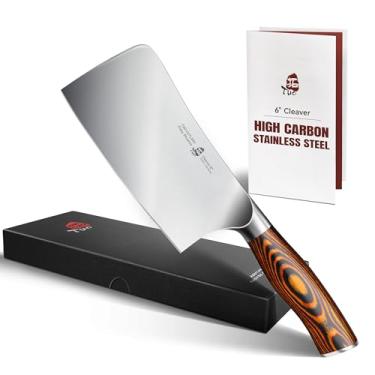 Imagem de TUO Faca de cutelo de carne, cortador multiuso afiado de 15 cm para corte de carne e vegetais, faca alemã de açougueiro de alto carbono com cabo Pakkawood