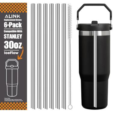 Imagem de ALINK Canudos de aço inoxidável compatíveis com Stanley Iceflow copo flip de 850 g, pacote com 6 canudos de metal reutilizáveis para Stanley Ice Flow 850 g tampa de copo apenas, mais escova de limpeza