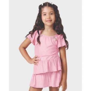 Imagem de Conjunto Samantha blusa laço strass shorts saia babados verão - Vermelho e Rosa - Menina 4 a 14 anos-Feminino