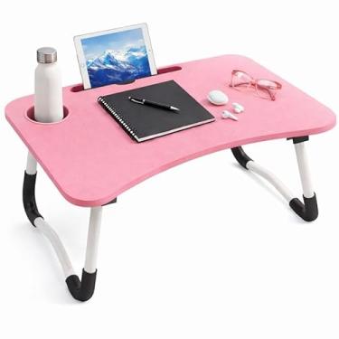 Imagem de Mesa Portátil para Notebook Dobrável, Suporte para Cama e Sofá, Mesa para Laptop Home Office em Madeira, Bandeja Multifuncional para Estudos, Trabalho e Refeições (Rosa)