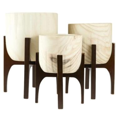 Imagem de Kit com 3 Vasos Linha Genebra com Suporte de Madeira Alto - Alpe & Ari