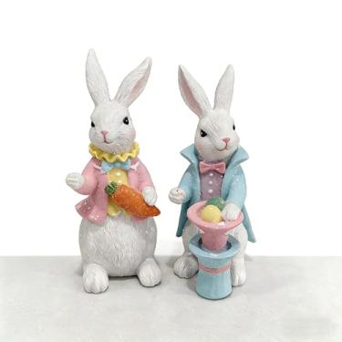 Imagem de Conjunto de estatuetas de coelhinho da Páscoa, decoração peculiar, enfeites de mesa de resina para decoração de casa interna, 2 peças