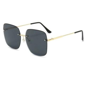 Imagem de HPIRME Óculos modernos sem aro, com armação grande e proteção UV para homens e mulheres (peças pretas e cinzas)