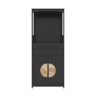 Imagem de KEG801302 Suporte de santuário moderno estilo chinês riqueza oferecendo mesa de madeira, porta dupla buda armário altar, mesa de altar (preto)