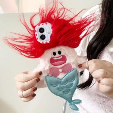 Imagem de LMA Capa de telefone engraçada sereia compatível com iPhone 17 capa de telefone de pelúcia feia estranha para mulheres meninas capas fofas compatíveis com iPhone 17 (sereia)