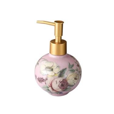 Imagem de Dispensador de sabão de cerâmica esférico para casa de banho, hotel, banheiro, chuveiro, gel, loção, garrafa, bomba líquida (rosa)