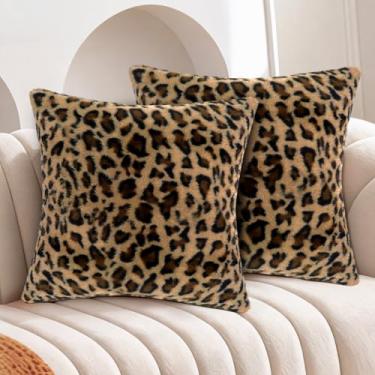 Imagem de Hilldesign Capas de almofada de pele sintética com estampa de guepardo, 45,7 x 45,7 cm, conjunto de 2 fronhas de leopardo, decoração de quarto, sofá, casa