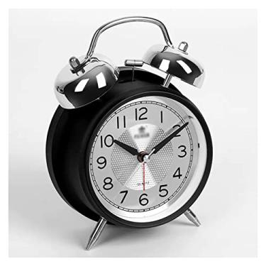 Imagem de x3anggyt5 Despertador para quarto pequeno e alto despertador para pessoas que dormem pesadas, despertador com sino duplo operado por bateria, despertador analógico com luz para quarto, relógio de mesa