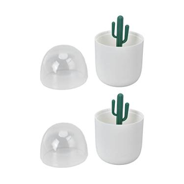 Imagem de 2 peças de palito multiuso Caixa decoração em formato de cacto fofo armazenamento de cotonete de algodão reutilizável Caixa para escritório doméstico