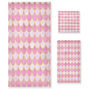 Imagem de xigua Conjunto de toalhas de banheiro com linhas douradas em aquarela absorvente macio 3 peças toalha de banho toalha de mão toalhas decorativas para banheiro, academia, hotel, praia, piscina