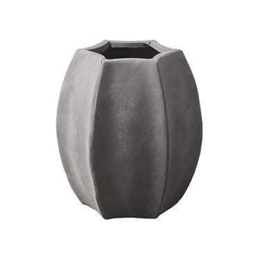 Imagem de Vaso de flores cinza geométrico, vaso de flores de plantas de argila de magnésio, com orifícios de drenagem, para casa, pátio, jardim, ambientes internos e externos