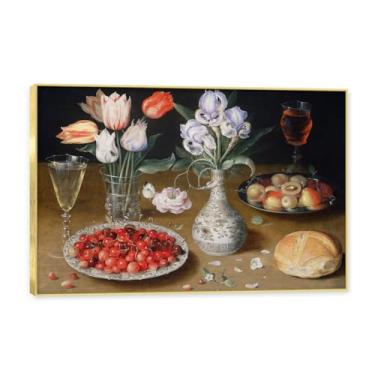 Imagem de Moldura dourada. Arte vintage emoldurada de frutas mortas, pintura clássica de cozinha country, decoração de parede de casa de fazenda quente para sala de jantar e cozinha. C26. 80 x 120 cm - 31,5 x