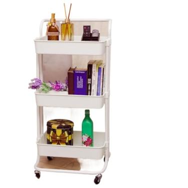 Imagem de Carrinho Organizador Multiuso Com Rodinhas Manicure Banheiro Lavanderia 3 Prateleiras(Branco C/Alça)