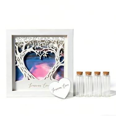 Imagem de Conjunto de Areia Unity para cerimônia de casamento: Caixa de madeira esculpida delicada garrafas de vidro com rolha de cortiça e conjuntos de funções de areia de casamento para decorações de