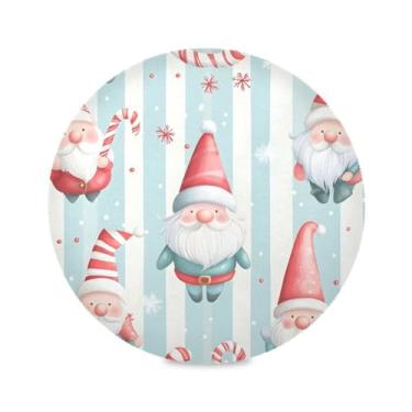 Imagem de STAYTOP Jogo americano redondo com gnomos de Natal fofos, 4 peças, tapetes de mesa antiderrapantes fáceis de limpar para decoração de mesa de festa e churrasco