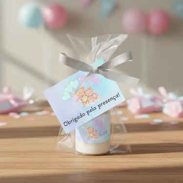 Imagem de Kit 25 Lembrancinhas Mini Hidratante Chá Revelação Menino ou Menina Festa Infantil