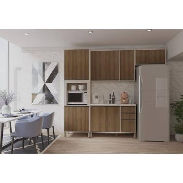 Imagem de Cozinha Modulada Compacta 4 Peças com Tampo e Espaço para Forno e Micro-ondas Linea Luciane Móveis