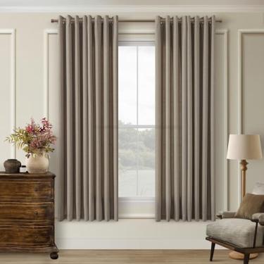 Imagem de Cortinas de linho neutra de linho 153 cm de comprimento Bronze Grommet Tan Brown semitransparente filtragem de luz cortinas de privacidade boho casa de fazenda rústica janela baía 153 cm conjunto de 2