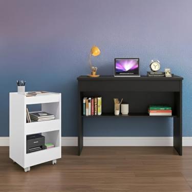 Imagem de Escrivaninha com gavetas, penteadeira + carrinho organizador para cosméticos e esmaltes(PRETO/BRANCO)