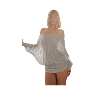 Imagem de Vestido Mini Feminino Ombro a Ombro Manga Longa Com Drapeado E Patchwo