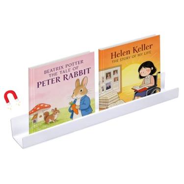 Imagem de Prateleira magnética forte para quadro branco - Suporte de exibição de livros de acrílico de 43 cm para professores, prateleira branca reutilizável sem broca para sala de aula/armário/organizador de