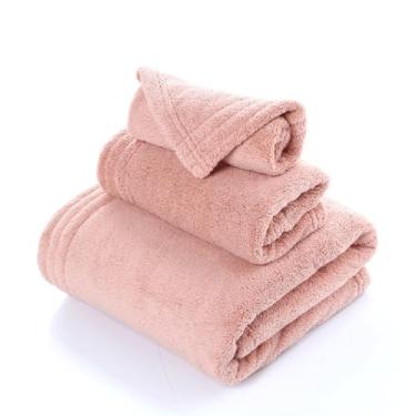 Imagem de THJKUPO Toalha de banho de veludo coral toalha quadrada conjunto de 3 peças com borda de bloqueio