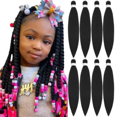 Imagem de Roeula Cabelo pré-esticado pré-esticado infantil 30,5 cm 8 pacotes de cabelo curto preto trançado pré esticado extensões de cabelo pré-esticado profissional tranças torcidas de crochê sintético (1B