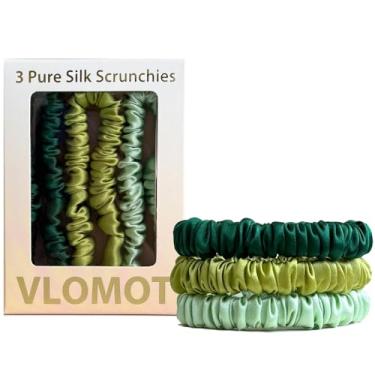 Imagem de VLOMOT Conjunto de 3 peças 100% seda de amoreira pura laços de cabelo com 3 cores chiques para o dia a dia skinny, suportes de rabo de cavalo de seda, cuidados com o cabelo, sem danos (verde)