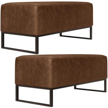 Imagem de Kit 02 Puff Decorativo Para Sala de Estar Cléo W01 Base de Ferro 90cm Couríssimo Marrom - Lyam Decor