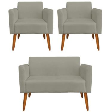 Imagem de Conjunto Namoradeira e 2 Poltronas Decorativas Isabella Pés Palito Madeira Suede Nude - Gran Belo