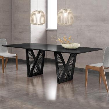 Imagem de Mesa Sala de Jantar 6 Lugares 180cm Tampo de Vidro Giaguaro Preto/Ébano - Gran Belo