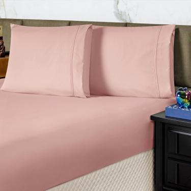 Imagem de Jogo de Cama Lençol Casal Conforto Percal 300 Fios 3 Peças - Rosê